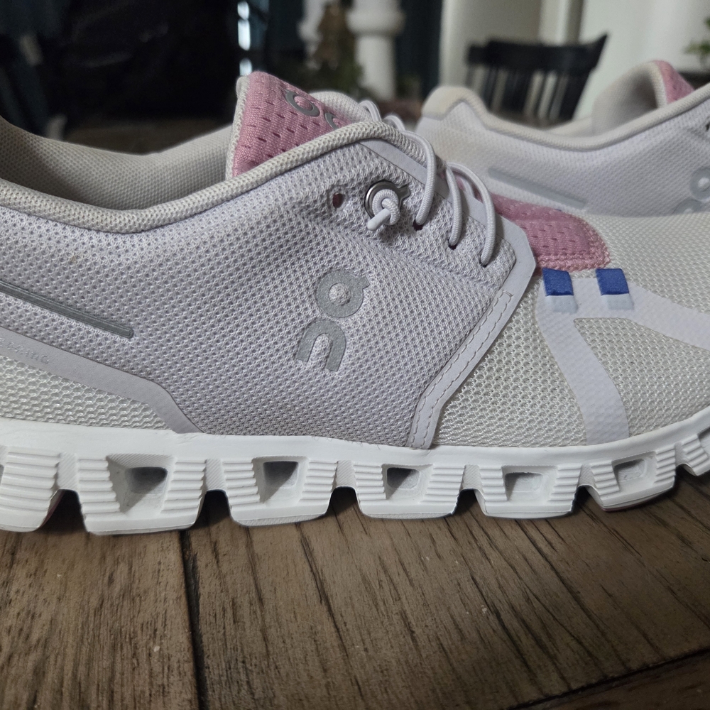 On Running Women's Pink and White Running Shoes